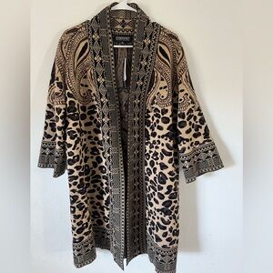 Lord & Taylor Beige and Black Patterned Open Cardigan
